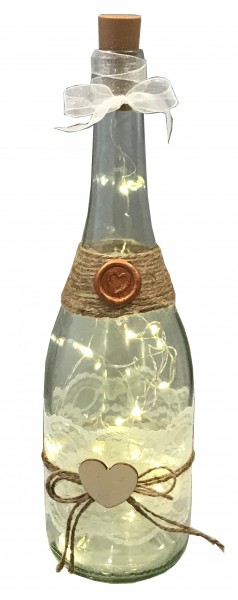 Flaschen zur Hochzeit mit Spitze TD0123 - 5 Stück Tischdekoration im Vintage Style mit LED