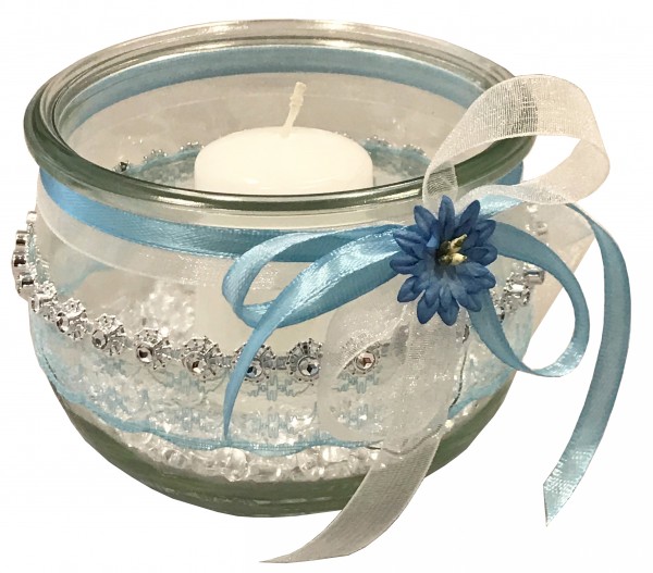 Windlichter zur Hochzeit mit Spitze TD0127 - 5 Stück Tischdekoration im Vintage Style mit Kerze - hellblau