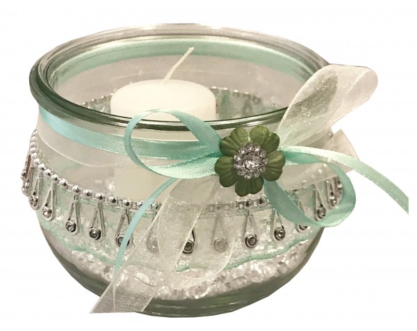 Windlichter zur Hochzeit mit Spitze TD0128 - 5 Stück Tischdekoration im Vintage Style mit Kerze - mintgrün