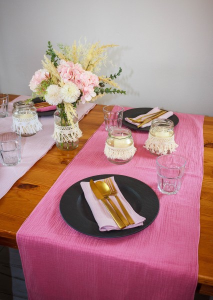 Tischläufer Musselin-Stoff 300 cm x 40 cm - TLaltrosa - Farbe altrosa