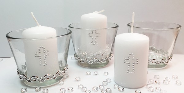 SET : 3 Kerzen & 3 Gläser Tischdekoration Hochzeit Taufe Kommunion Konfirmation VK005