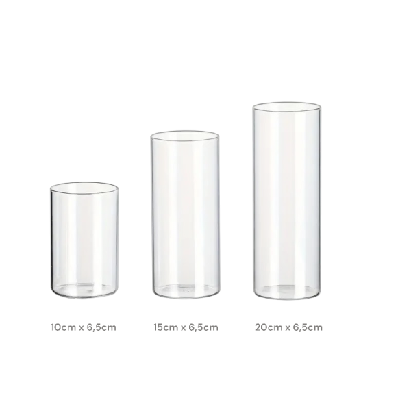 Vermietung 3-tlg. Zylindervasen Set aus Glas zur Hochzeit - 10 cm, 15 cm & 20 cm  / 7 €
