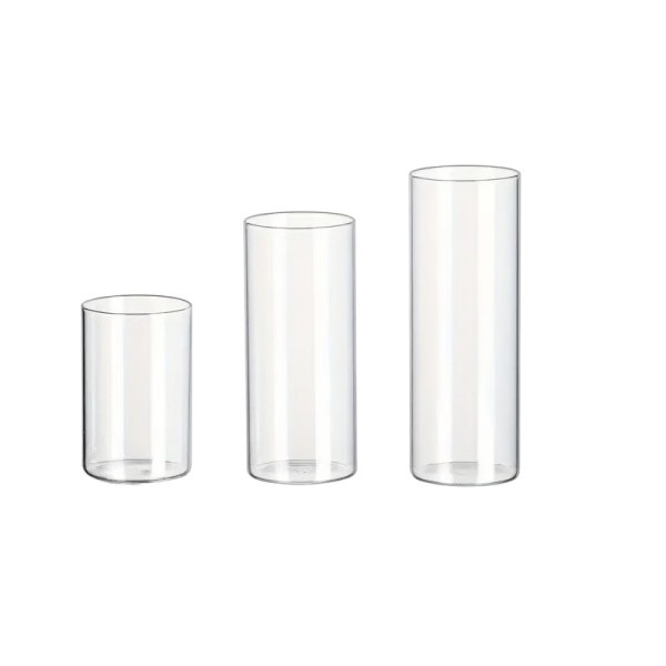 Vermietung 3-tlg. Zylindervasen Set aus Glas zur Hochzeit - 10 cm, 15 cm & 20 cm  / 7 €