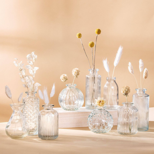 Vermietung 3-tlg. Vasen Set geriffelt aus Glas zur Hochzeit - 13,5 cm / 2,70 €