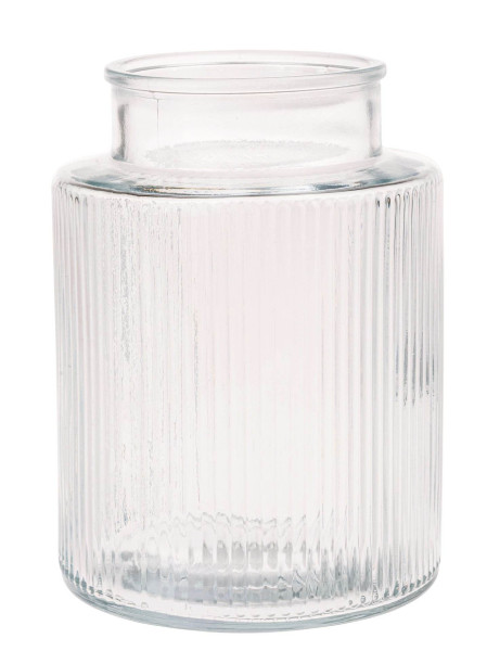 Vermietung größere Vase geriffelt aus Glas zur Hochzeit - Ø13x18cm / 2,70 €