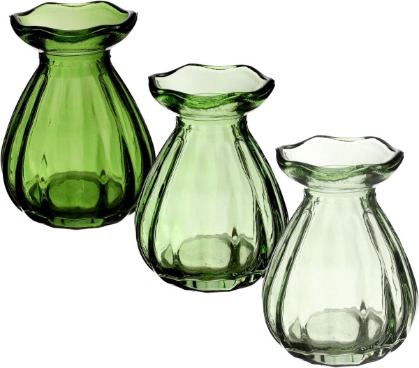 Glasvasen Grün – 3-fach sortiert | Hochzeitsdeko mieten - 4,20 €