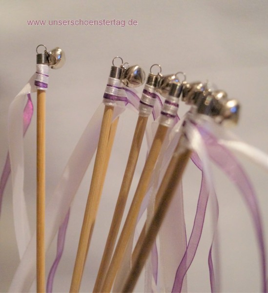 10 Wedding Wands mit Schellen Hochzeit Gäste Weddingwands lila