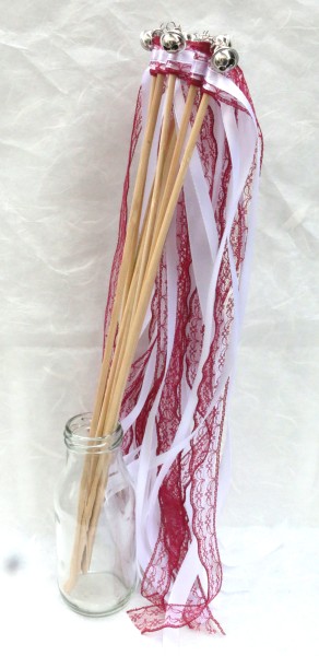 Wedding Wands mit Spitze bordeaux weiß - 10 Stück WW003