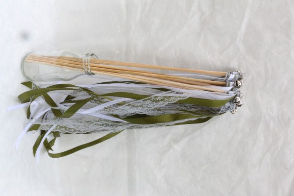 Wedding Wands mit Spitze grau oliv - 10 Stück