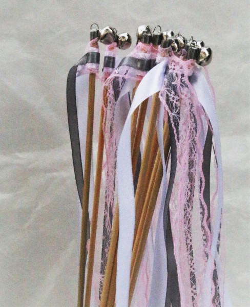 Wedding Wands mit Spitze rosa grau - 10 Stück