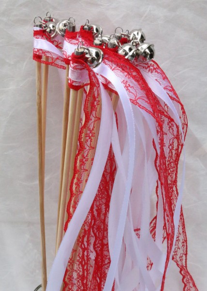 Wedding Wands mit Spitze rot weiß - 10 Stück