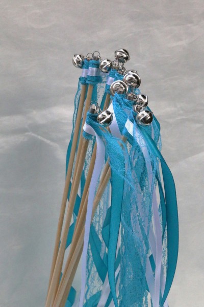 Wedding Wands mit Spitze türkis weiß - 10 Stück