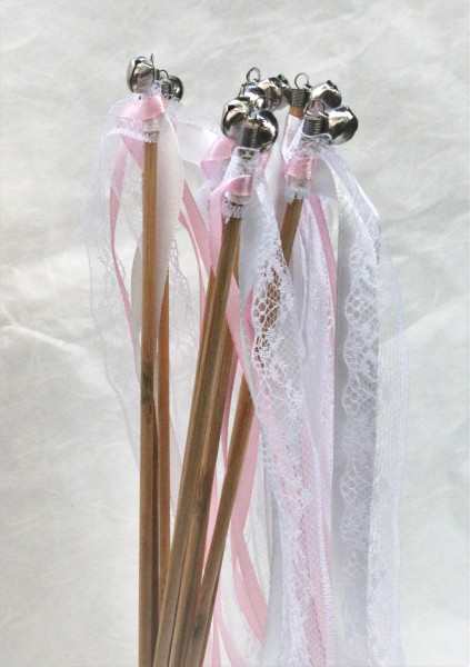 Wedding Wands mit Spitze weiß rosa - 10 Stück