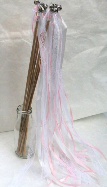 Wedding Wands mit Spitze weiß rosa - 10 Stück