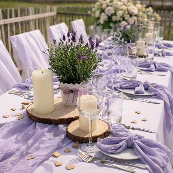 Vermietung von Musselin Stoff Servietten ca. 40 cm x 40 cm - Farbe flieder / 1,10 €