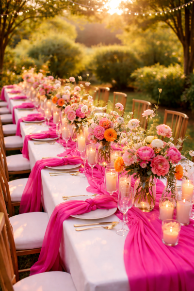 Tischläufer Musselin-Stoff 300 cm x 40 cm - TLpink - Farbe pink