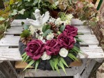 Grabschmuck, Allerheiligengesteck, Kranz FH0030 - grau, bordeaux, weiß - Engel in Händen