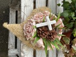 Grabschmuck, Allerheiligengesteck, Herz FH0035 - Rosen aprikot - Kreuz