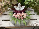 Grabschmuck, Allerheiligengesteck, Kranz FH0039 - schwarz, bordeaux, aprikot - Engel in Hand