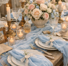 Vermietung von Musselin Stoff Servietten ca. 40 cm x 40 cm - Farbe hellblau / 1,10 €